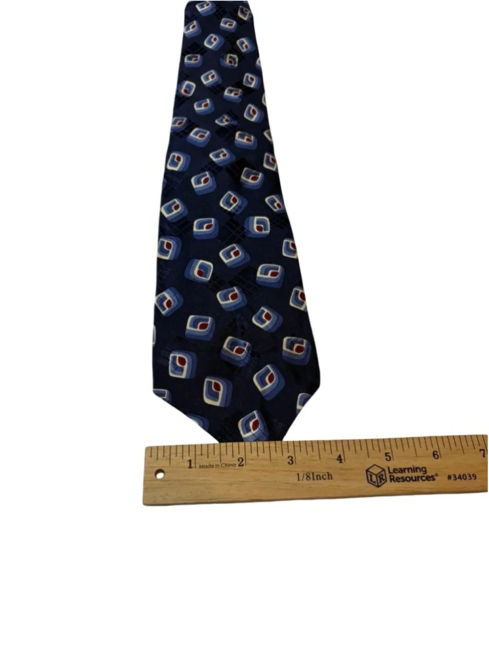 Polo Ralph Lauren Silk Tie Navy Blue Geometric Pattern Classic Necktie